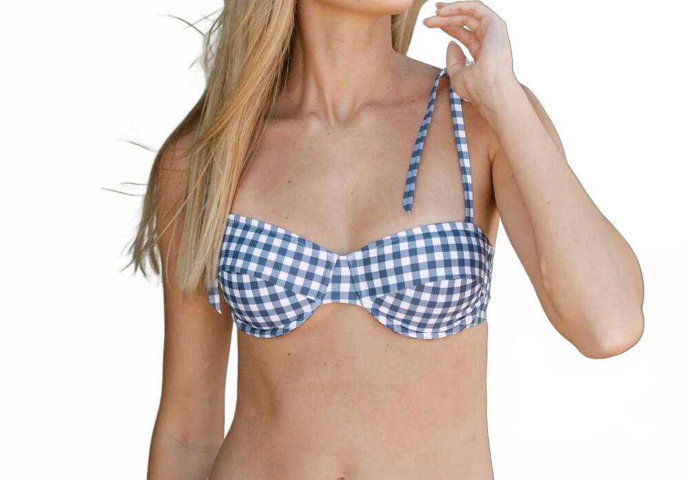 NEW MINNOW women's picnic gingham bikini top in navy
